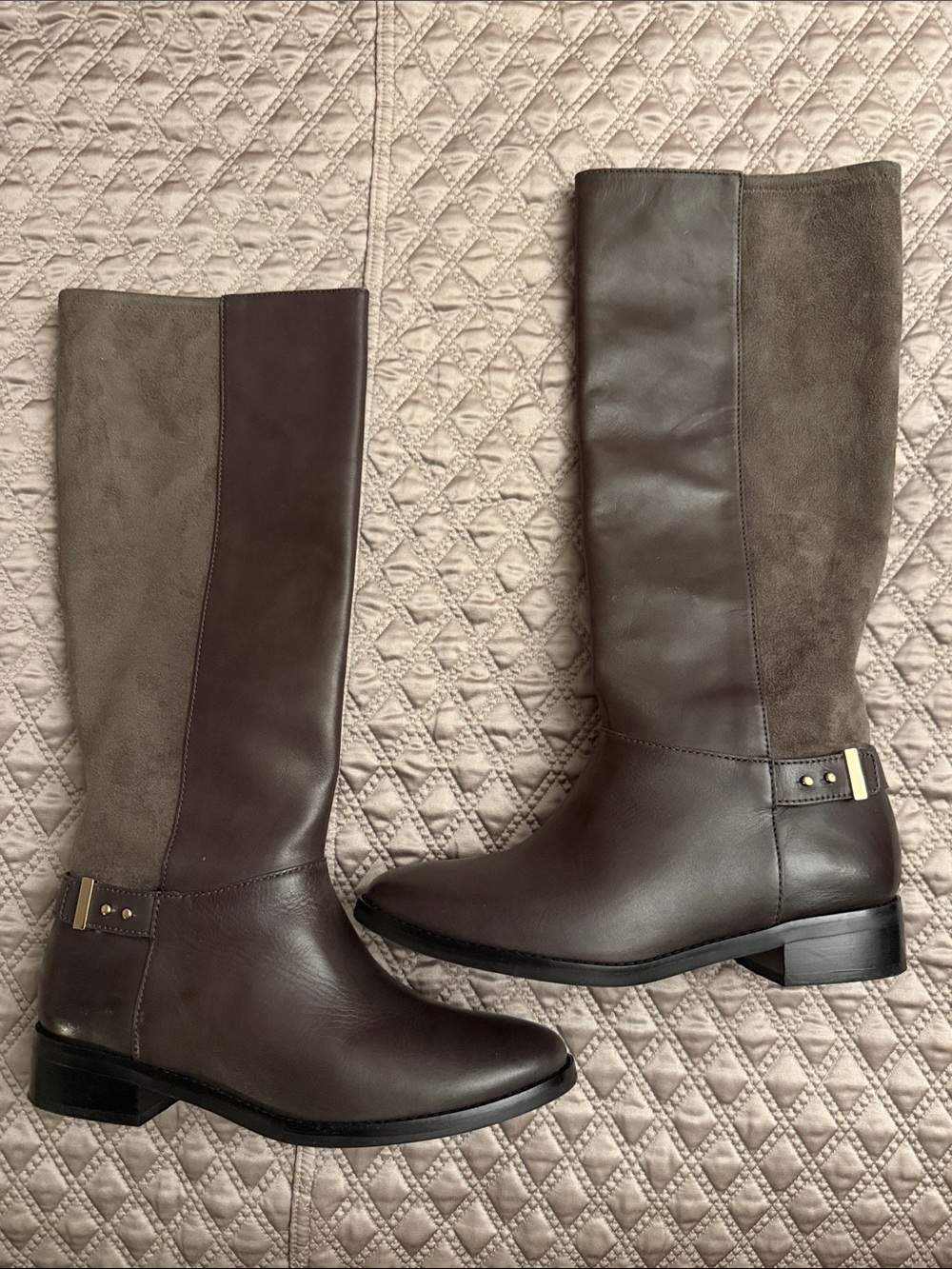 Cole Haan Two-Tone Brown Leather & Suede Tall Riding Boots